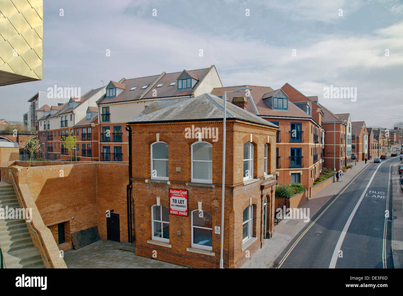 A mix of older refurbished buildings and newbuild housing on The Butts