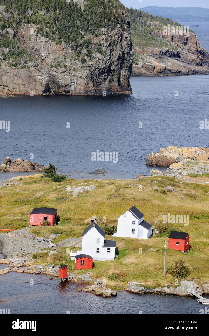 Aerial view of Burden´s Point, Salvage village, east coast of Newfoundland, Canada Stock Photo