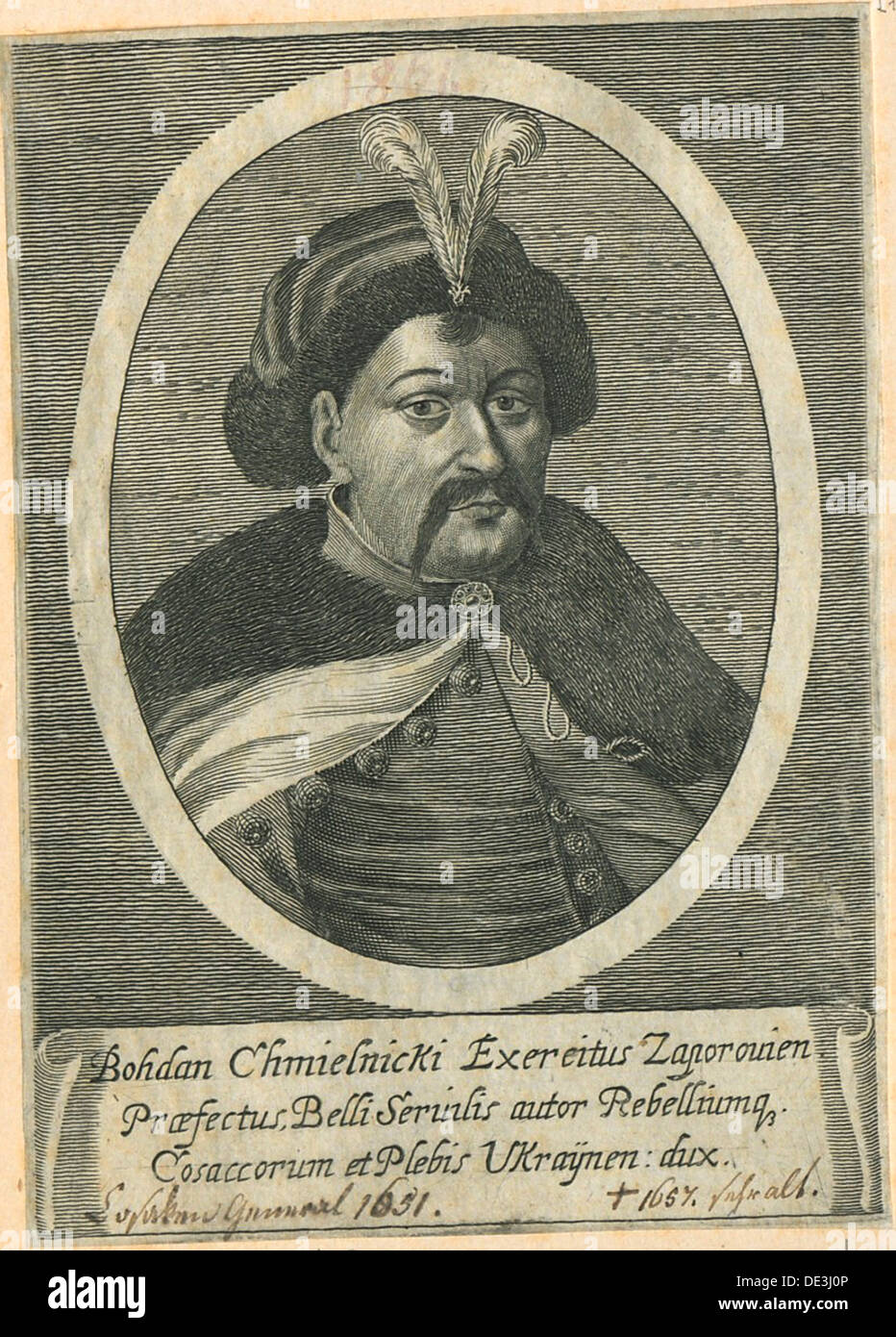 Portrait of the Cossack Hetman of Ukraine Bohdan Khmelnytsky (1595-1657). Artist: Anonymous Stock Photo