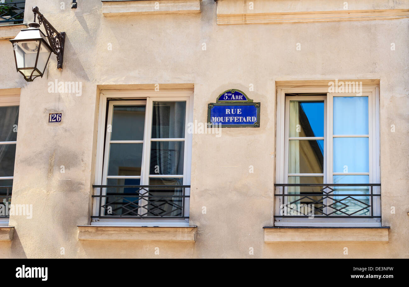 Windows at rue Mouffetard, Paris, France Stock Photo