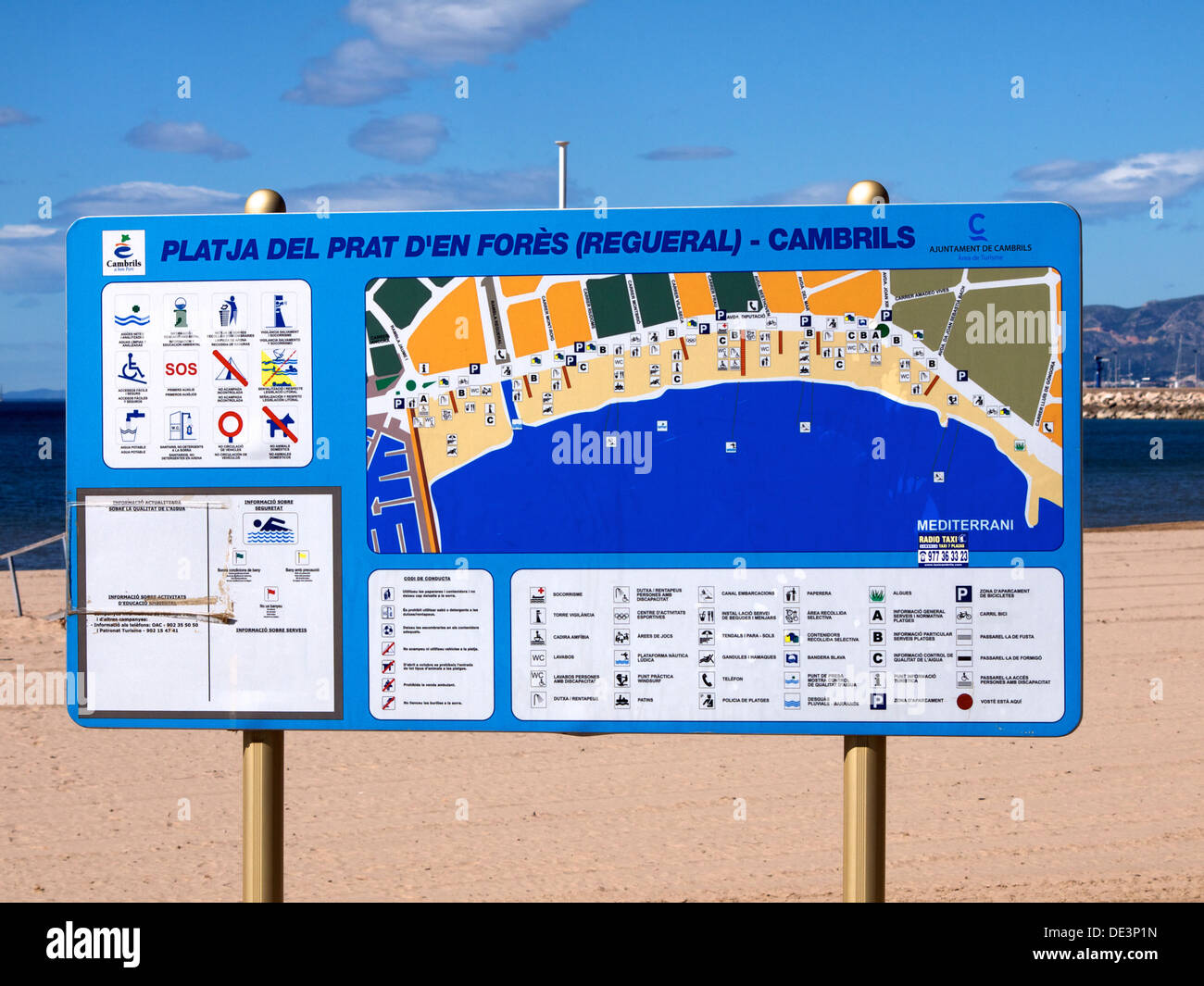 Map of the beach layout, sign in spanish Stock Photo