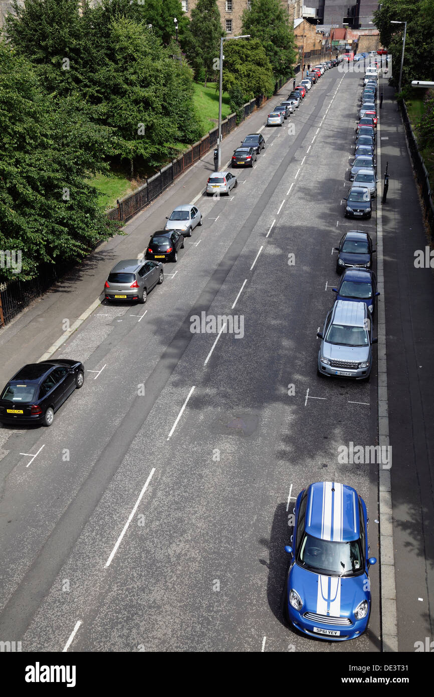 Overhead view of cars parked on Wishart Street, Glasgow, Scotland, UK Stock Photo