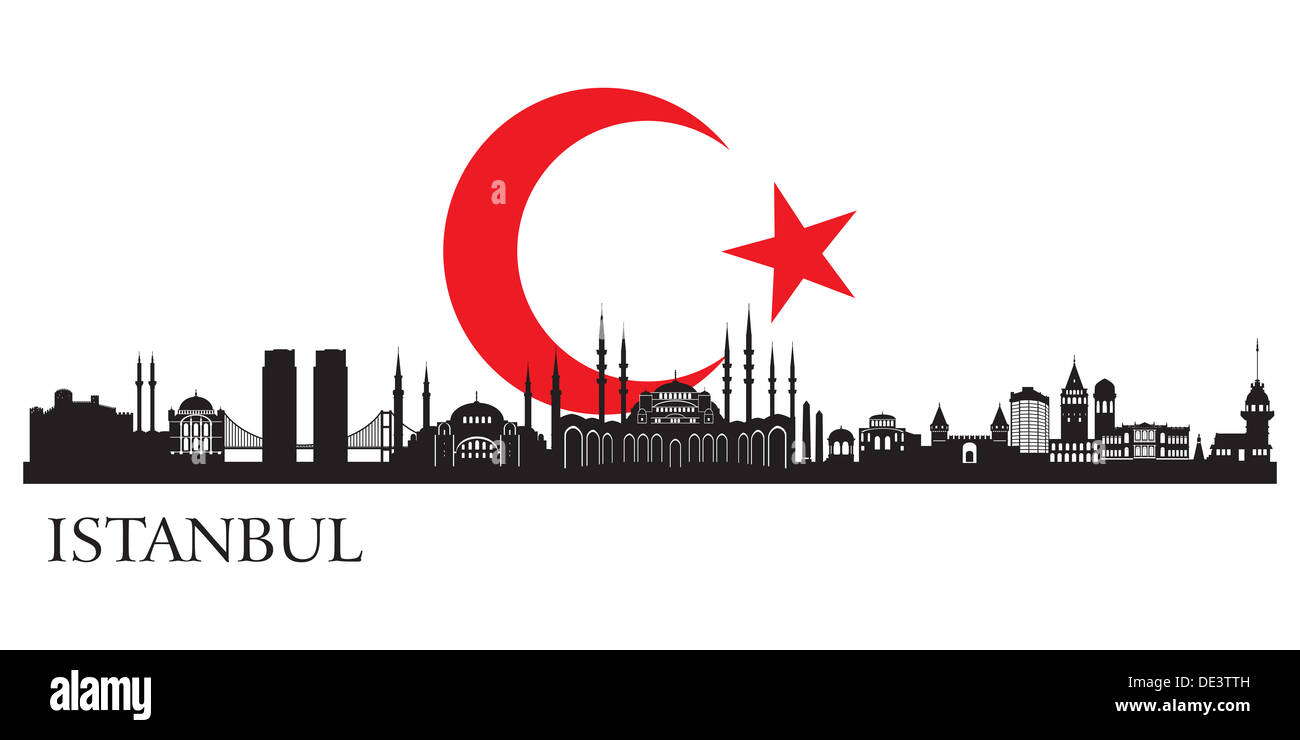 Istanbul city skyline silhouette background Stock Photo