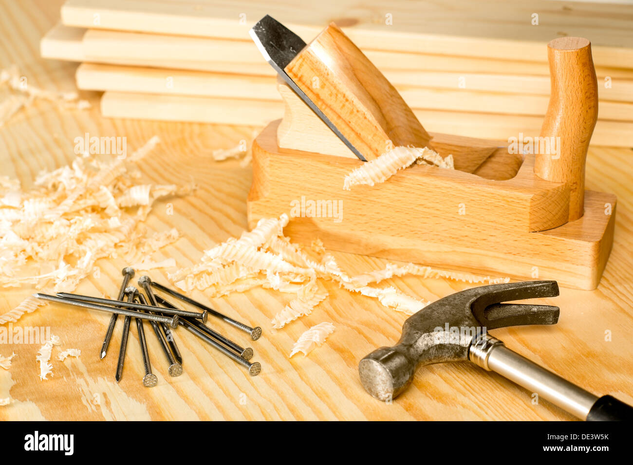 Carpentery selection of woodwork tools Stock Photo
