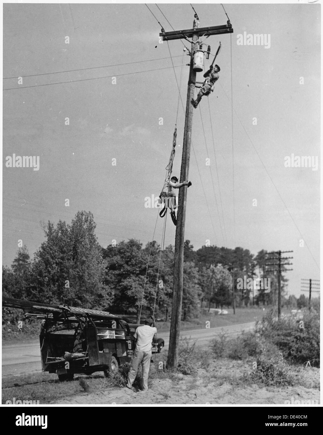 Newberry County, South Carolina. Job of installing transformer by