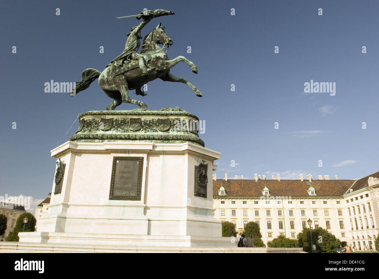 Sculpture of a horse rider in the Hofburg Square, Vienna, Austria Stock