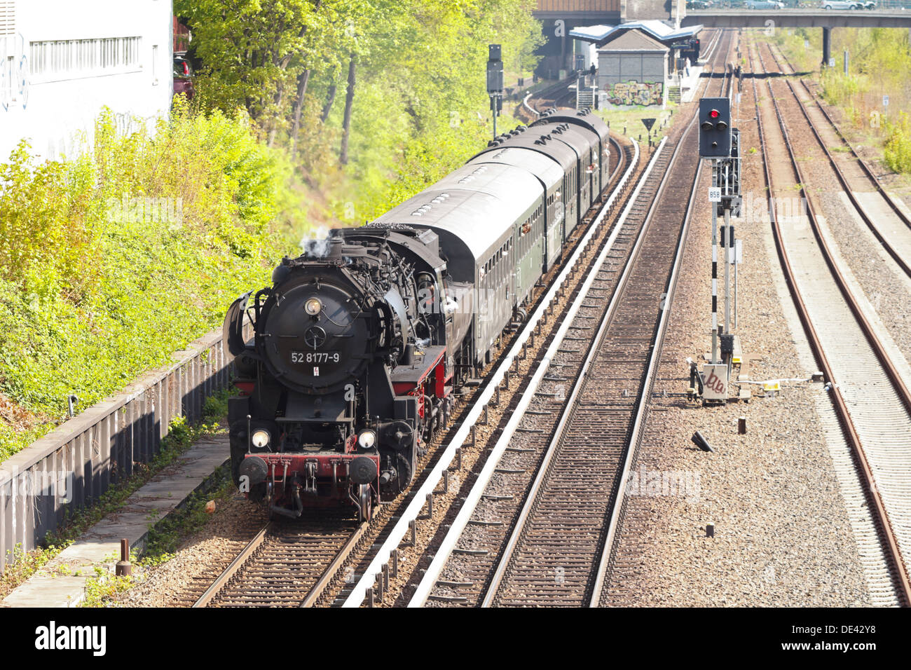 Berlin, Germany, nostalgic steam train trip on the Berlin S-Bahn ring Stock Photo