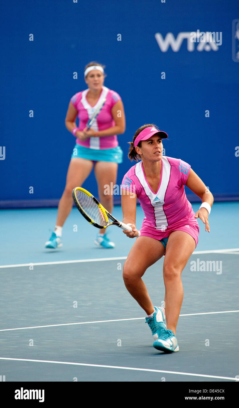 Dominika Cibulková and Husárová both of Slovakia team up in the