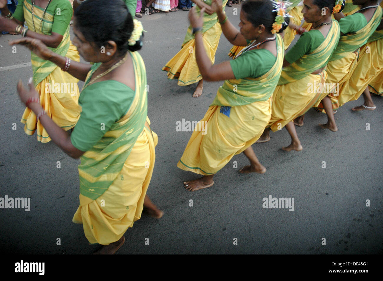 Panjim Goa, India, a feminine group dancing during the Shigmotsav parade Stock Photo