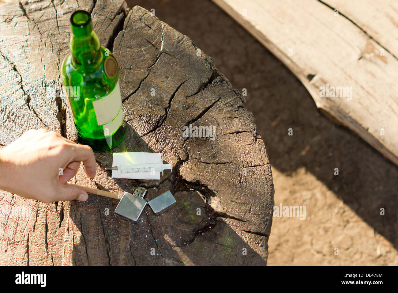 High angle close-up of different objects, symbols of addictive habits ...