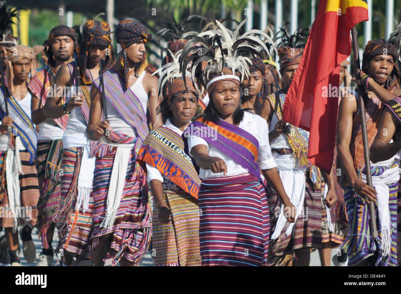 Dili (East Timor): Mauberes, East-Timorese people in traditional clothes, at the Independence Restoration Day´s Parade (May Stock Photo