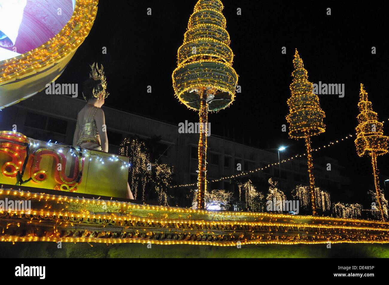Bangkok (Thailand): the nighttime floats parade by the Democracy Monument during the king Bhumibol Adulyadej birthday´s public Stock Photo
