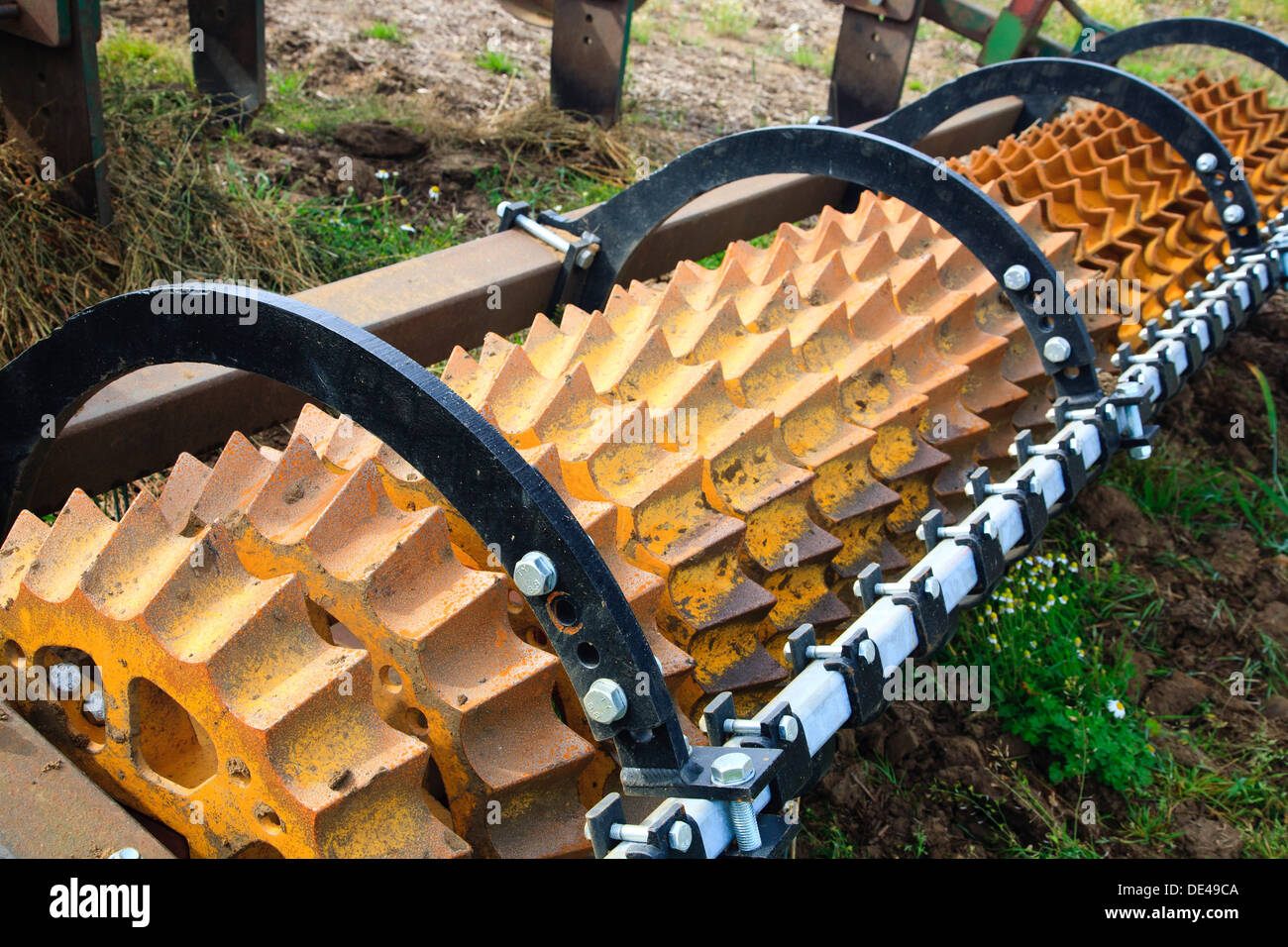 Harrow and roller to produce a fine tilth in a field before sowing Stock Photo