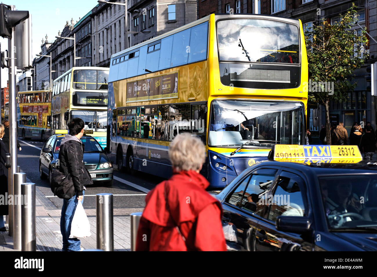 Traffic and public transport in O'Connell Street,  Dublin Ireland Stock Photo