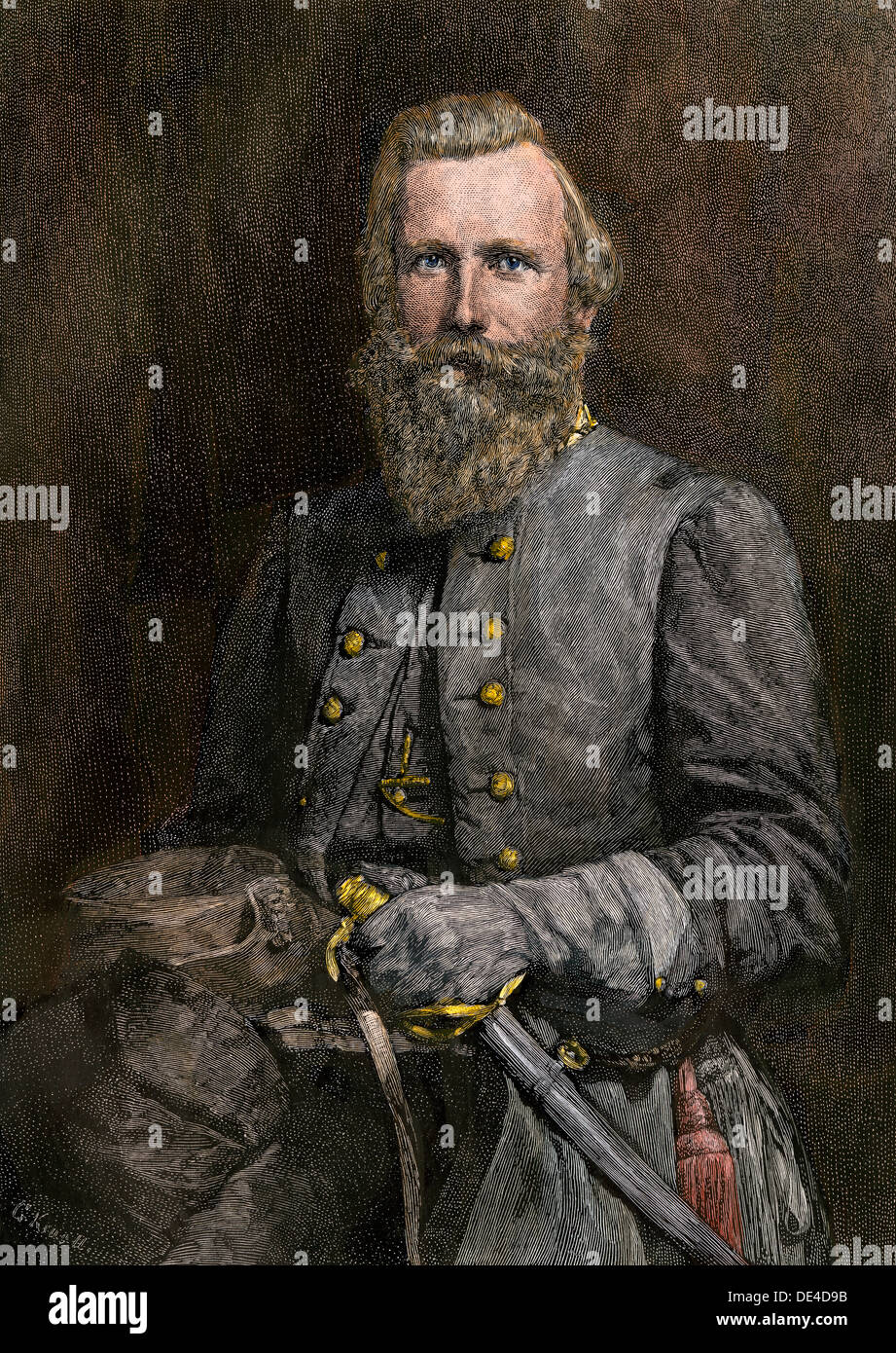 General J.E.B. Stuart, Confederate cavalry commander. Hand-colored woodcut Stock Photo