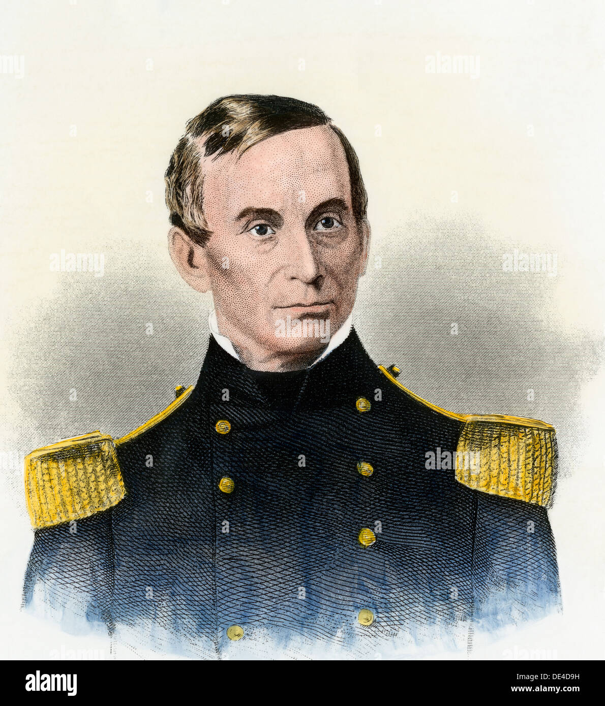 Major Robert Anderson, US Army commander of Fort Sumter, 1861. Hand-colored woodcut Stock Photo