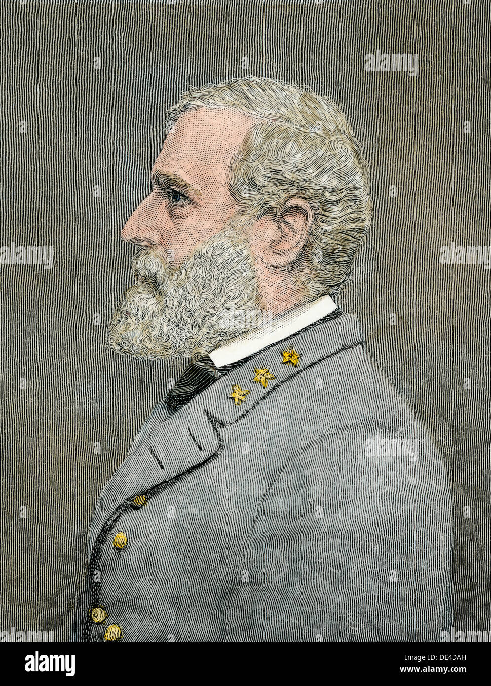 Confederate General Robert E. Lee. Hand-colored woodcut Stock Photo