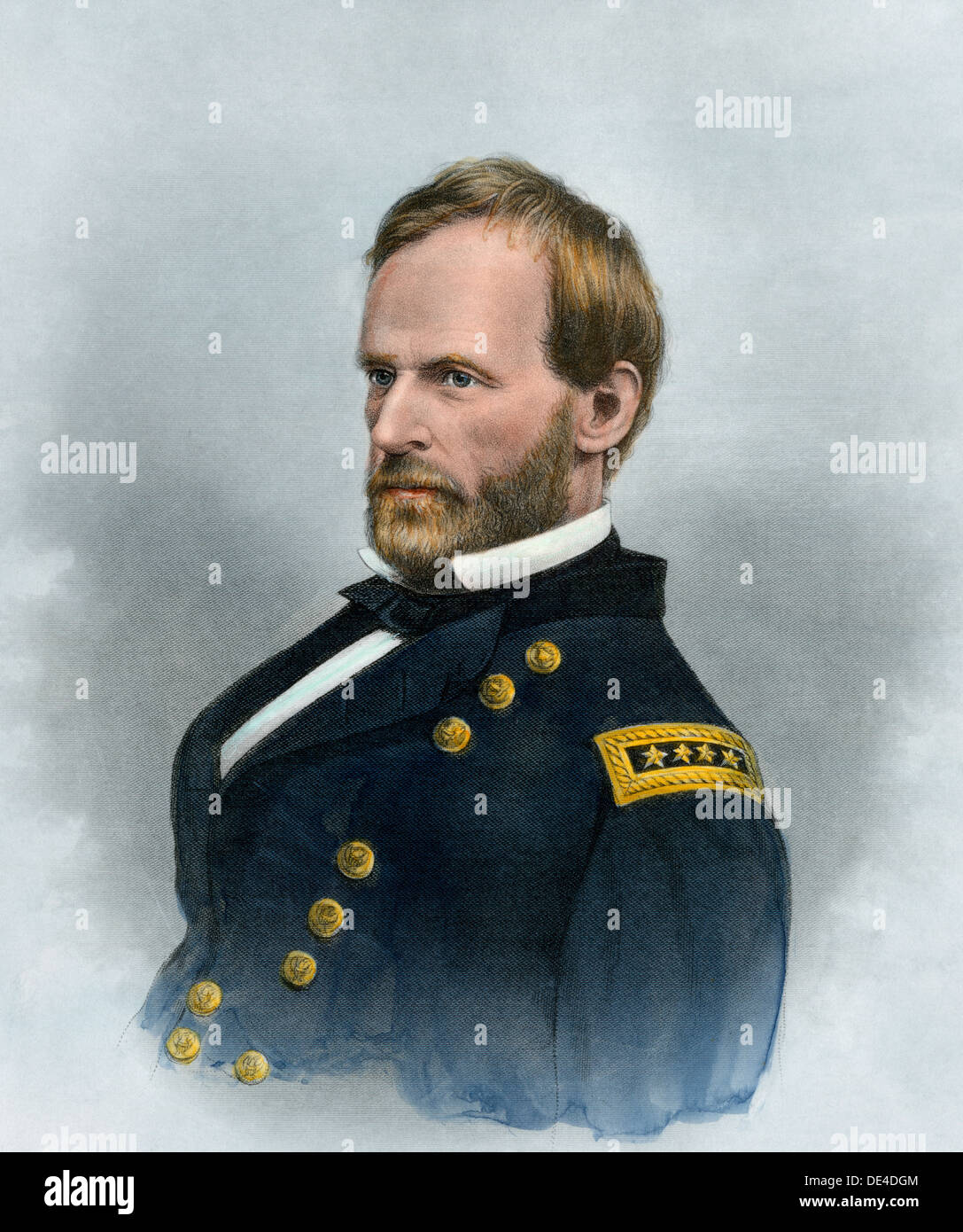 Union General William T. Sherman. Hand-colored steel engraving Stock Photo