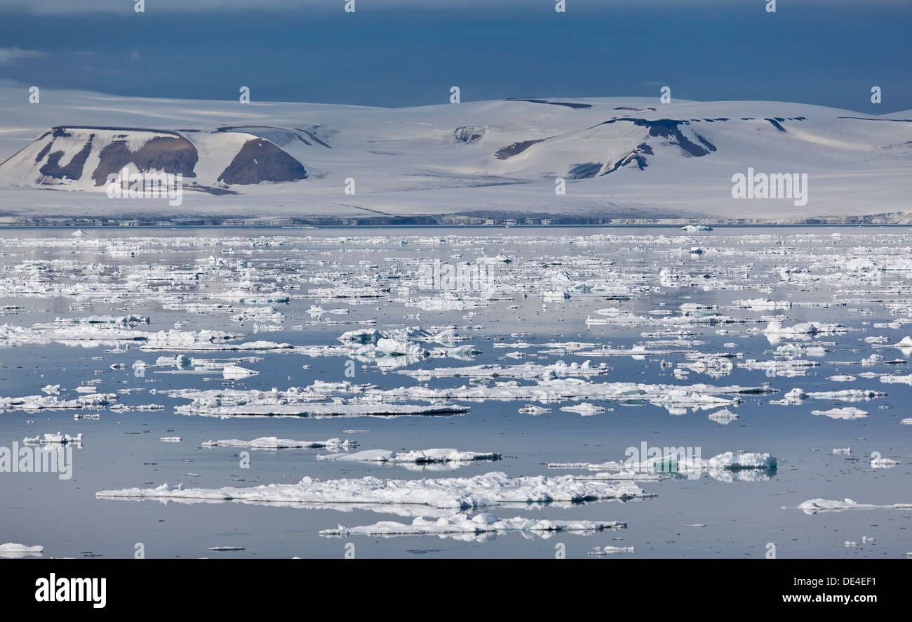 Icebergs, Hinlopen Strait, Spitsbergen Island, Svalbard, Norway Stock Photo