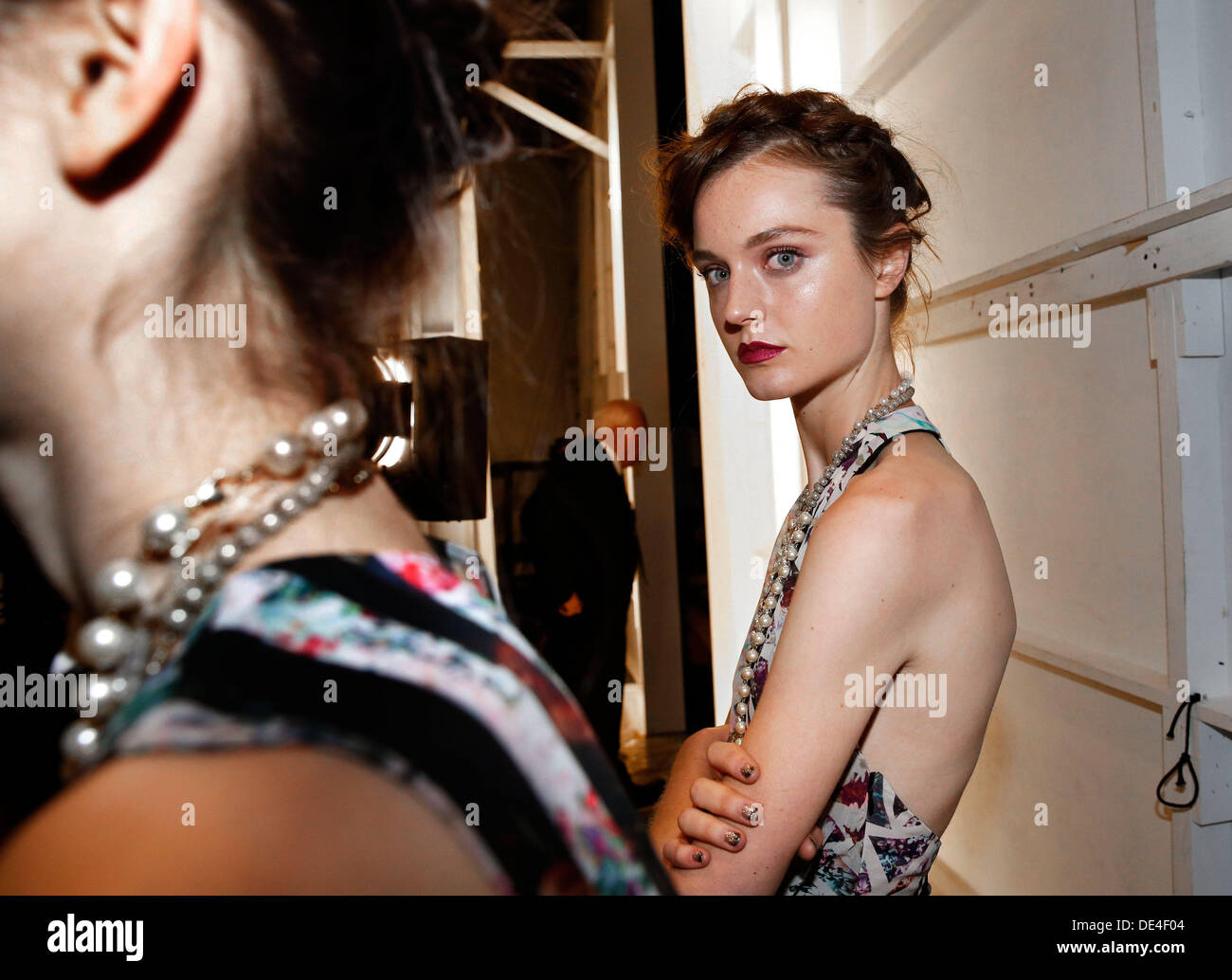 New York, NY, USA. 10th Sep, 2013. Models backstage at MBFW in New York City. Credit:  Scott Houston/Alamy Live News Stock Photo