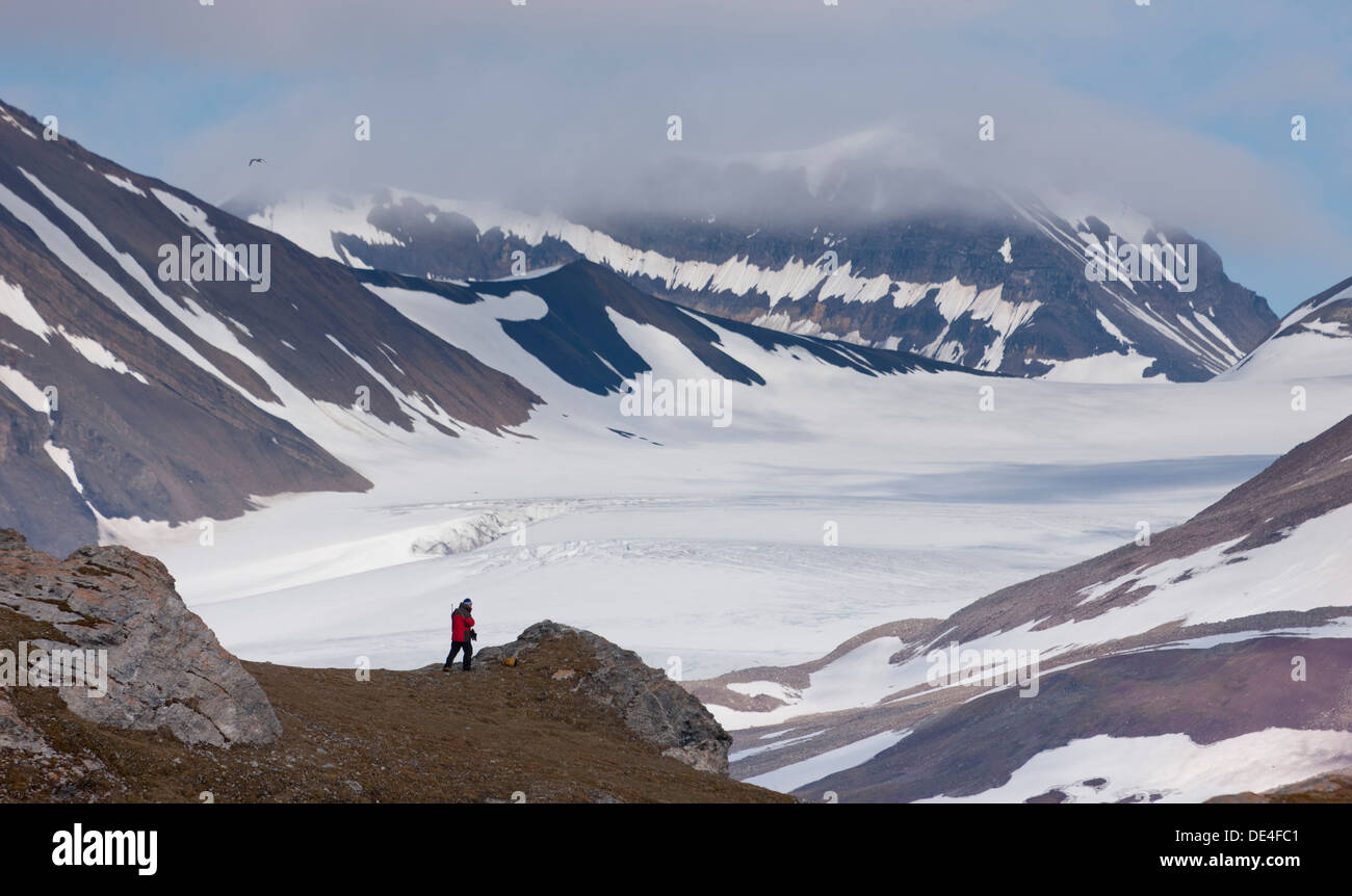 Looking for polar bears, Hornsund, Spitsbergen Island Svalbard, Norway Stock Photo