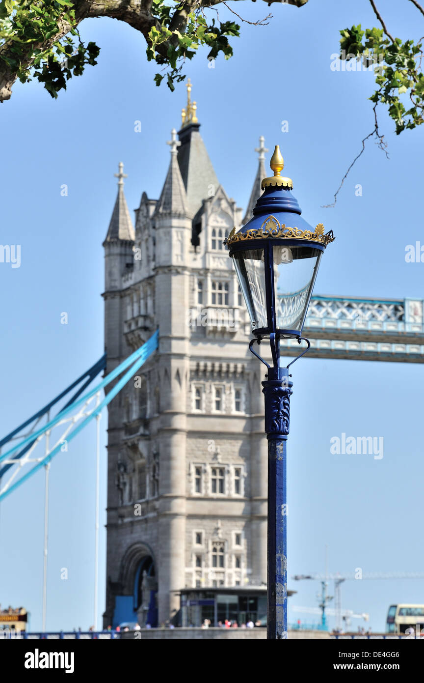 Tower Bridge and Lamppost Surveillance Camera Stock Photo