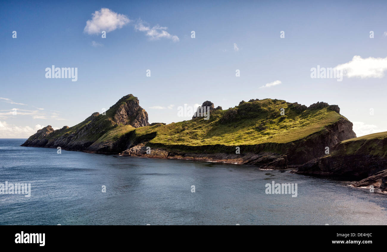 The island of Dun just off the main St. Kildan island of Hirte Stock Photo