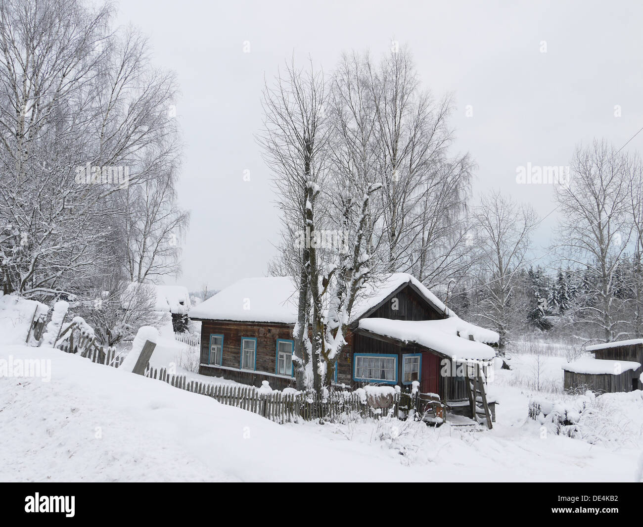 The house in village in the winter Stock Photo - Alamy