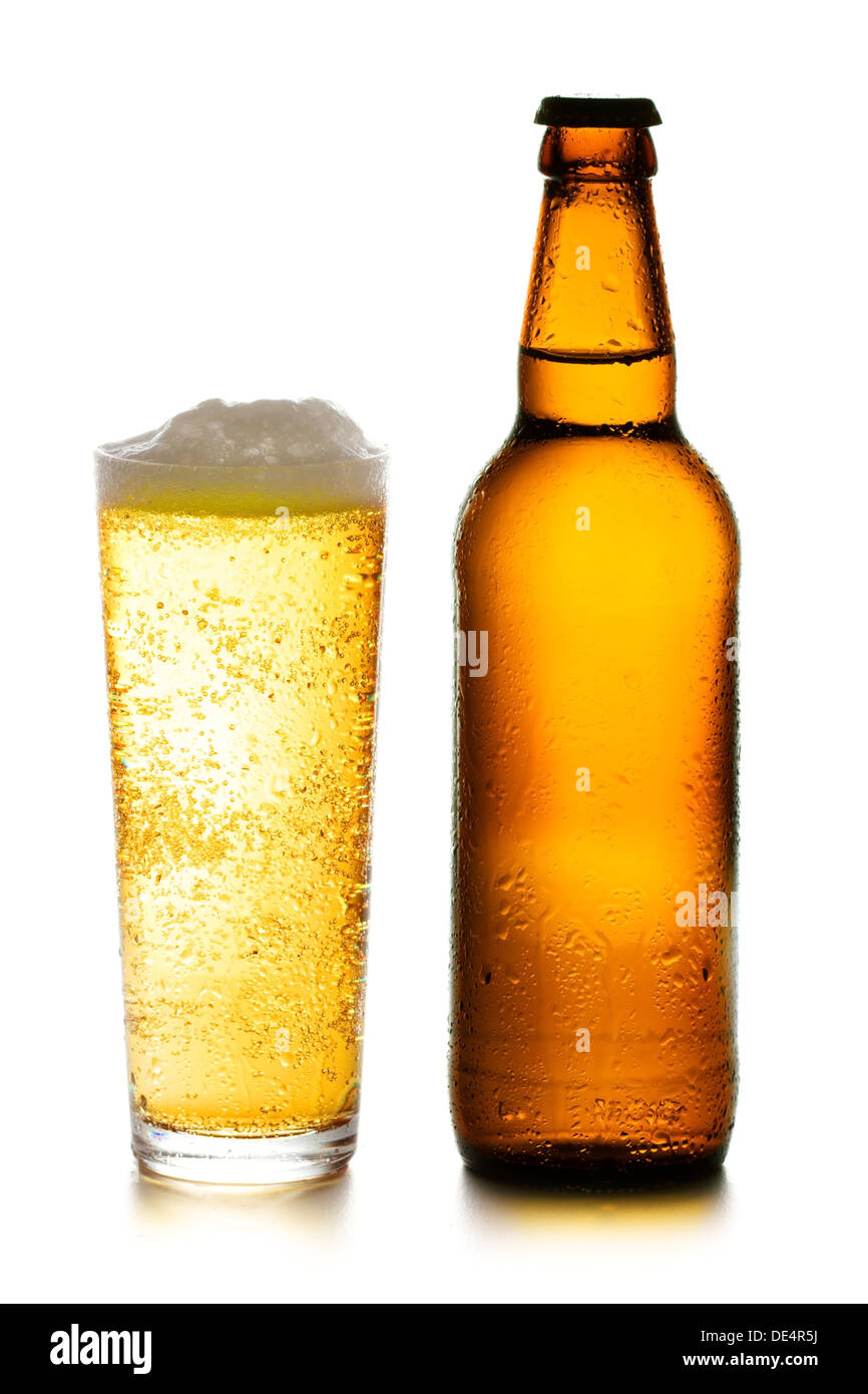 glass and Bottle with Beer Stock Photo