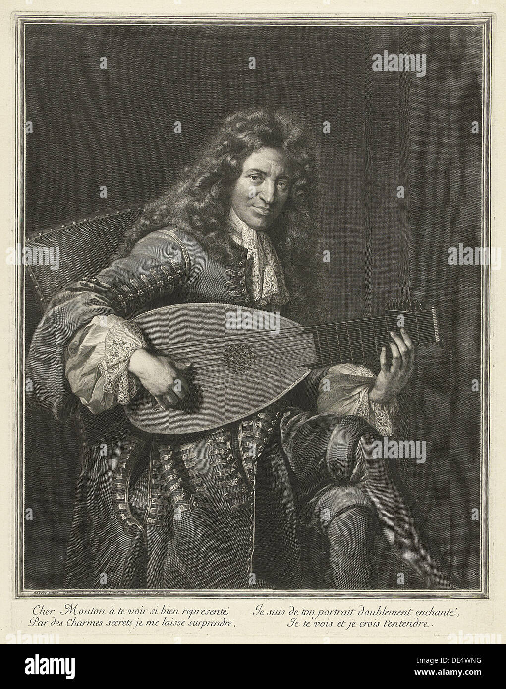 Portrait of the Lutenist and Composer Charles Mouton (c. 1626-1710), ca. 1695. Artist: Edelinck, Gerard (1640-1707) Stock Photo