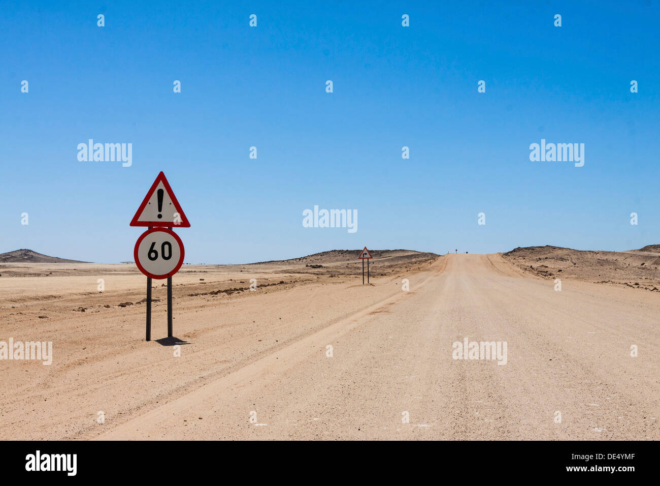 Sign, speed limit on a dirt road, Namibia Stock Photo