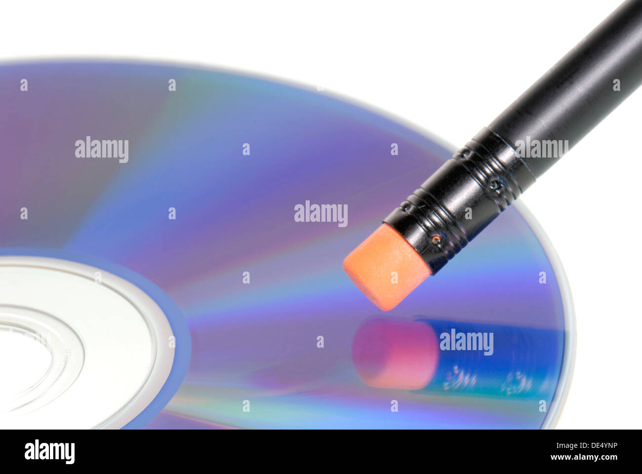 Eraser on data CD, symbolic image for erasing data Stock Photo
