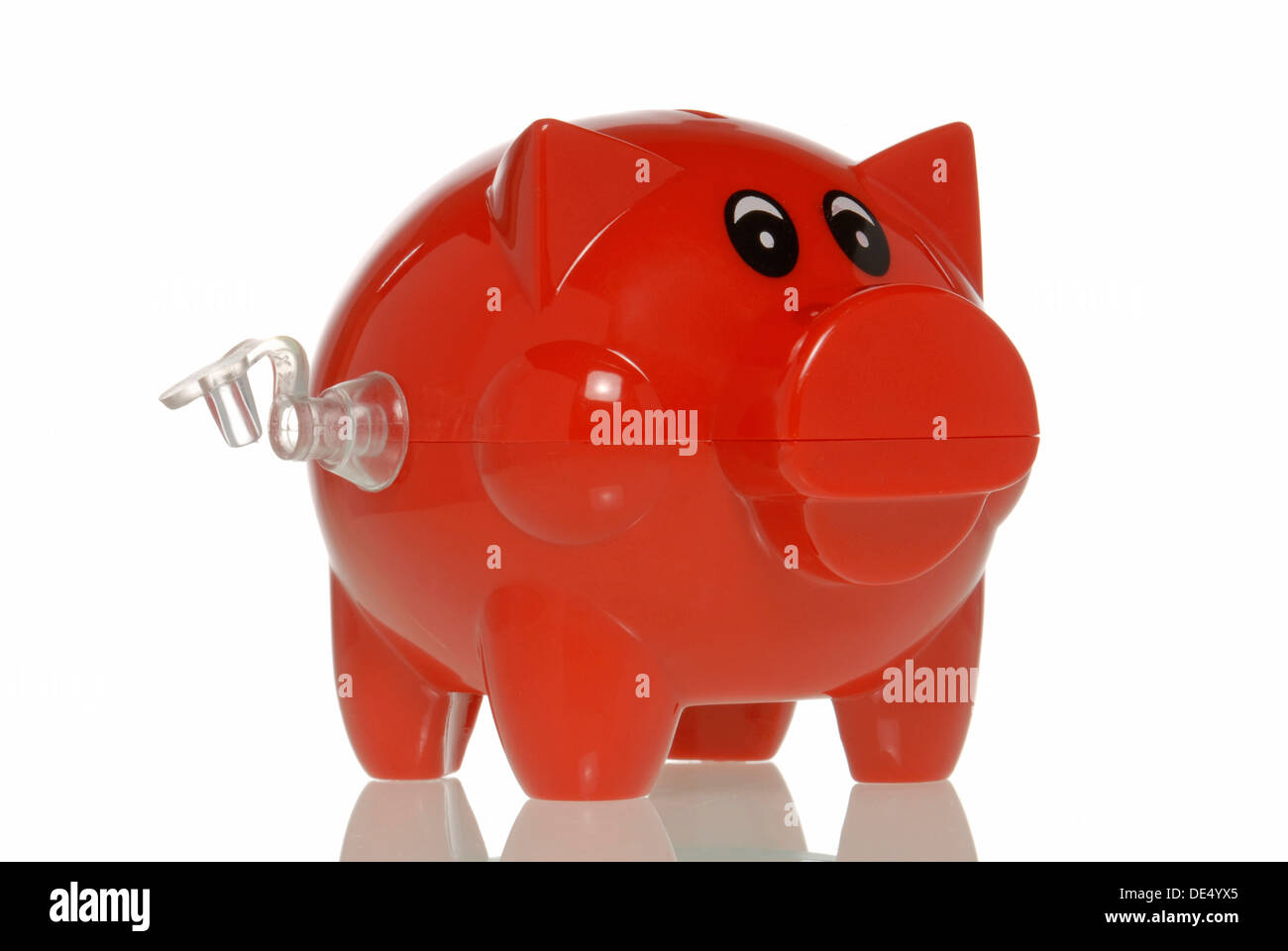 Piggy bank with an open valve, symbolic image for banks running out of