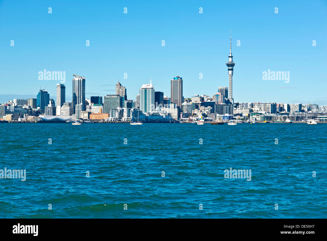 Auckland Central Business District, Auckland CBD and Skytower viewed from Bayswater, Bayswater, Auckland, Auckland Region Stock Photo