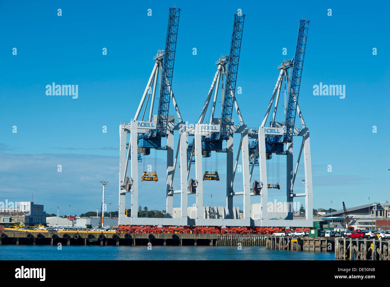 Loading cranes in the port of Auckland seen from the Central Business