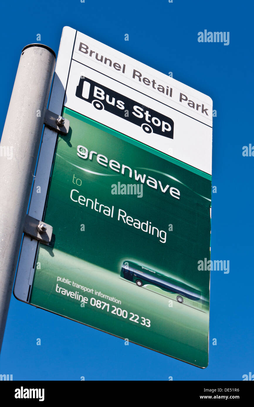 Reading buses bus stop sign detail Stock Photo