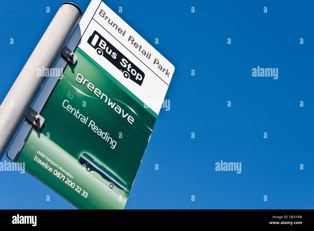 Reading buses bus stop sign detail Stock Photo