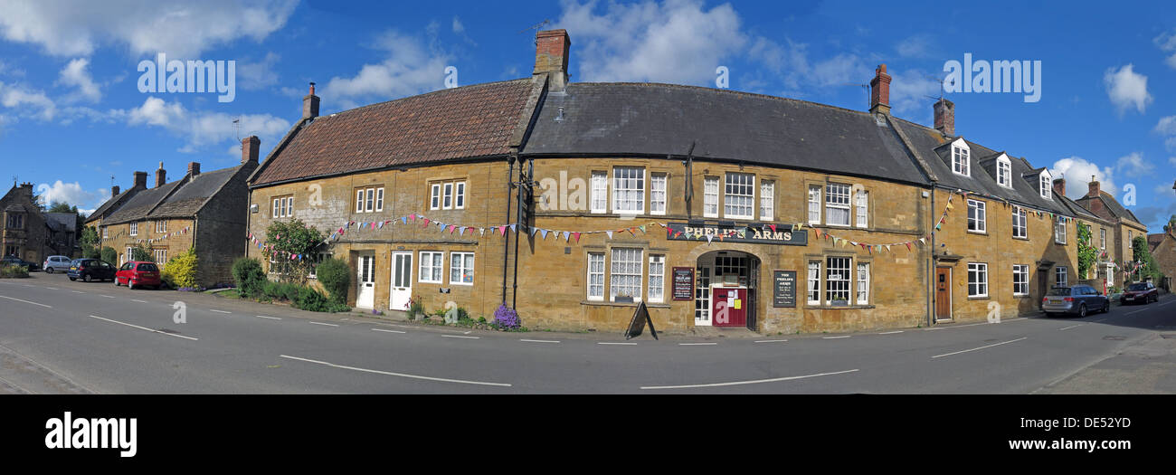 Phelips Arms panorama, Montecute, Somerset, England,UK Stock Photo
