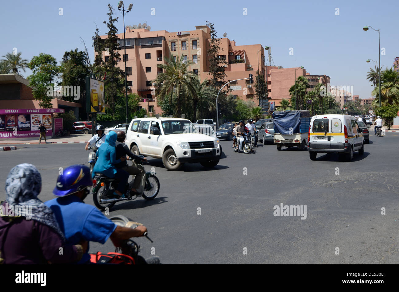 Busy Street scene Marrakech Morocco Africa Stock Photo