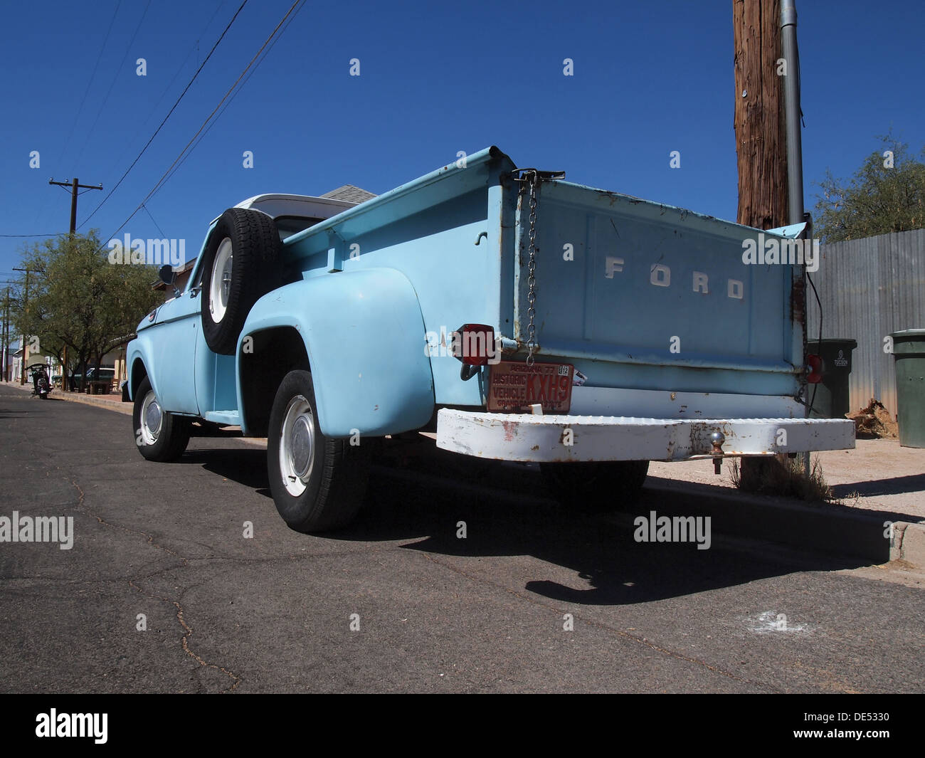 Antique flatbed Ford pick-up truck parked in El Barrio Historic District in Tucson, Arizona, USA Stock Photo