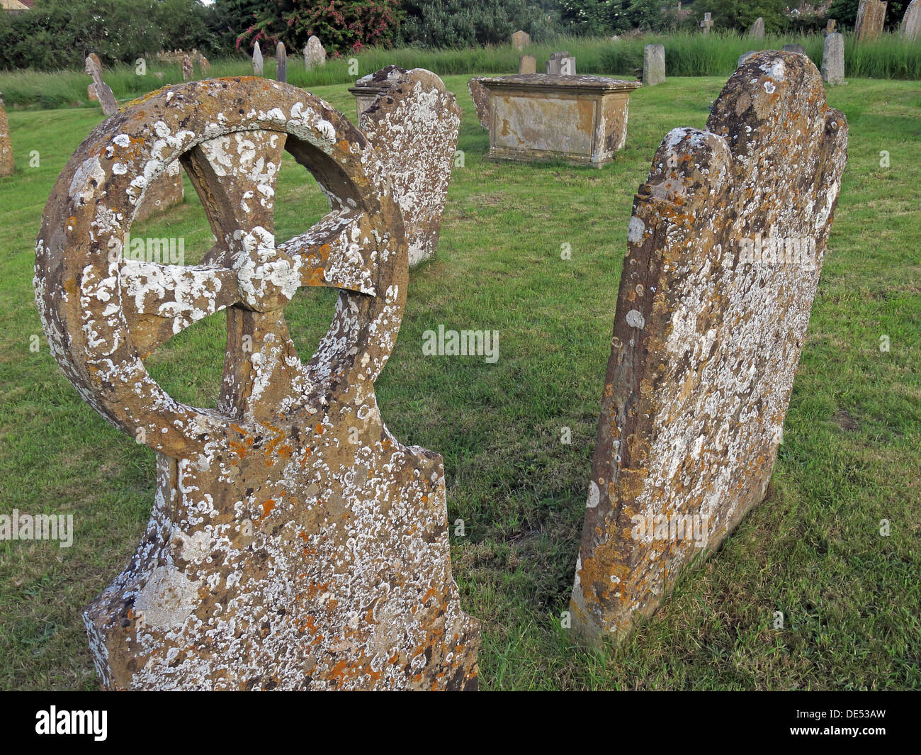 Old Gravestones at Church of St Catherine, Montacute, South Somerset,South West England, TA15 6UZ Stock Photo