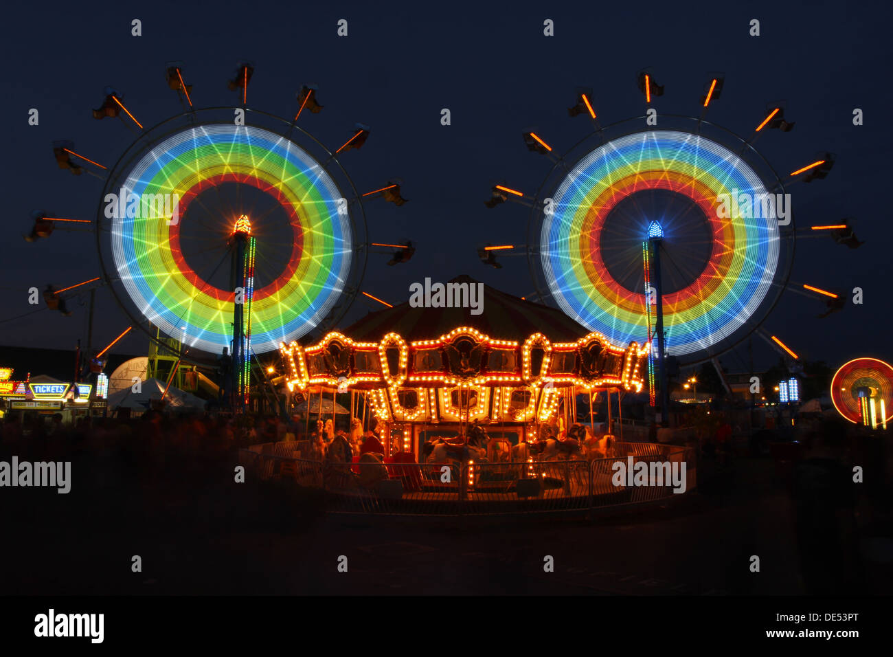 MerryGoRound, Ferris Wheel, at night. Canfield Fair. Mahoning County