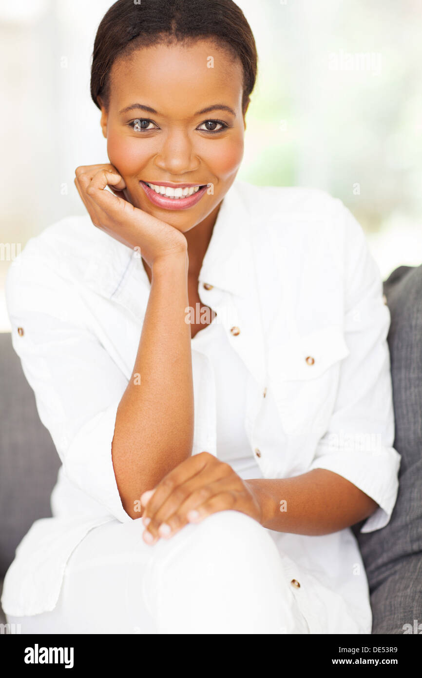 African american woman sitting hi-res stock photography and images - Alamy