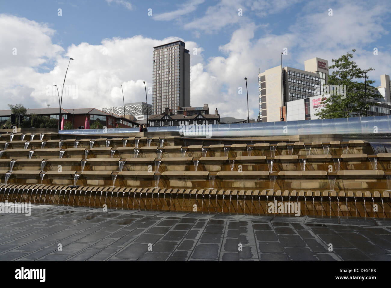 Sheffield Sheaf Square, fountain water feature, station forecourt, Sheffield city centre England Stock Photo