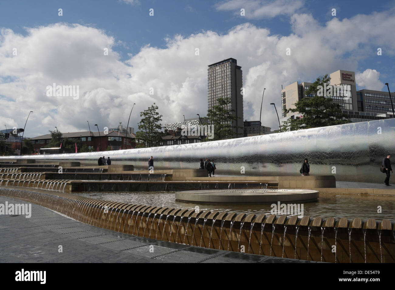 Sheffield Sheaf Square, fountain water feature, station forecourt, Sheffield city centre England Stock Photo