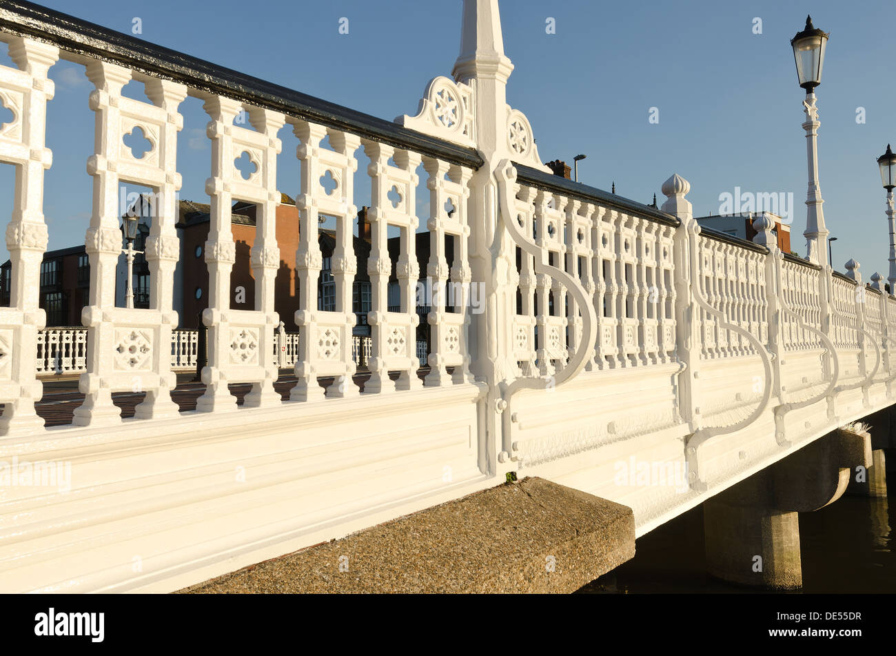 White painted wrought iron railings handrail on Tonbridge bridge ...