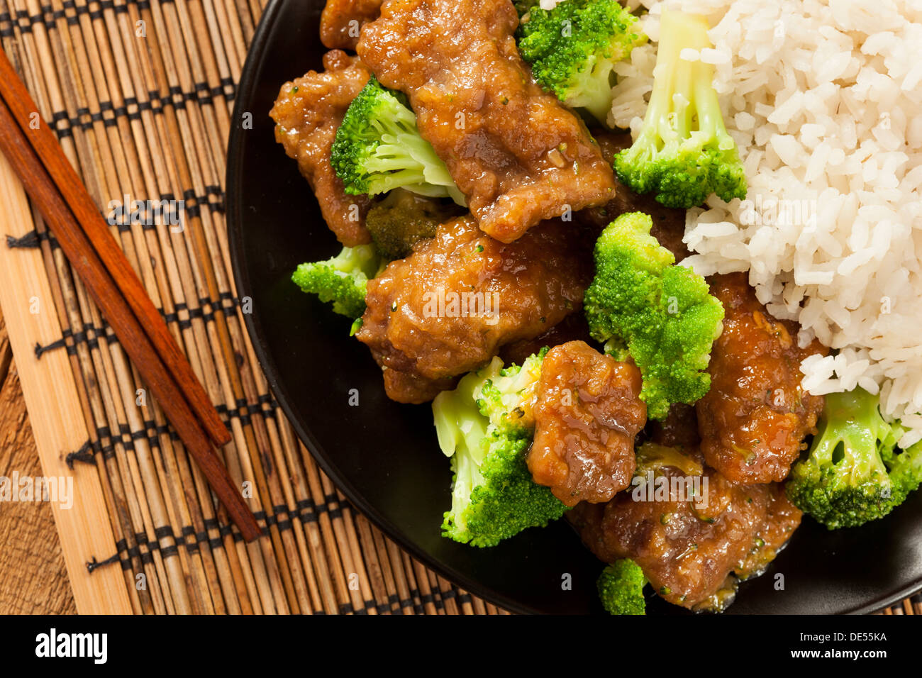 Homemade Asian Beef and Broccoli with Rice Stock Photo - Alamy