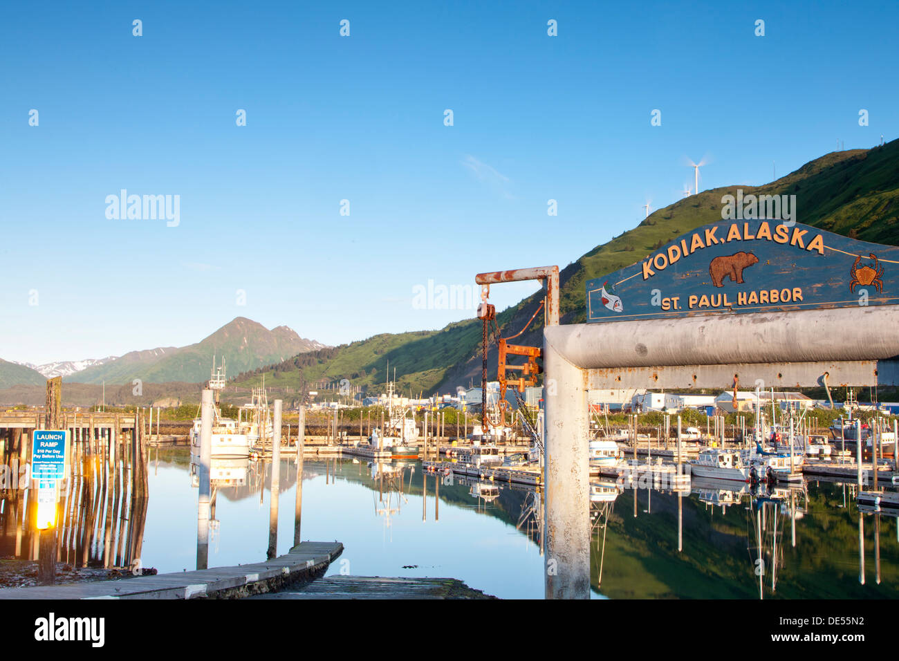 Harbor of the City of Kodiak, Kodiak Island, Alaska, U.S.A. Stock Photo