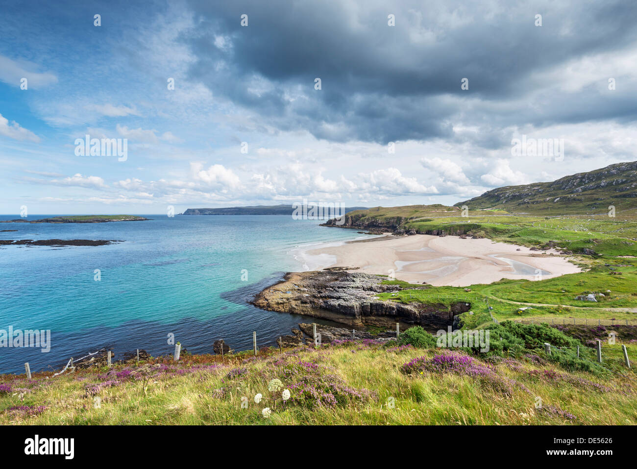 Coastal landscape with Sangobeg Beach, Durness, Sutherland County, Highland, Scotland, United