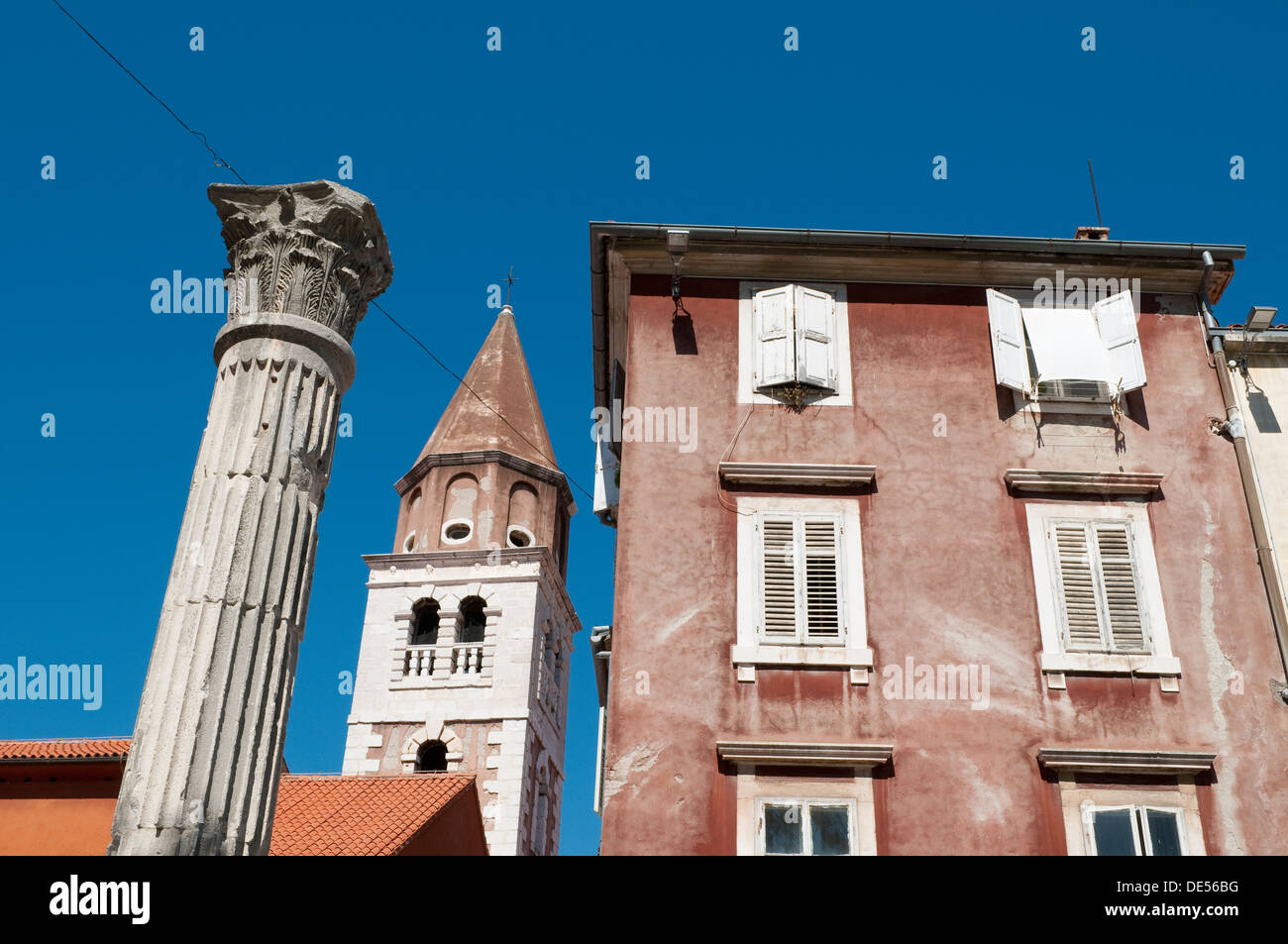 Roman column at Petar Zoranic Square, Zadar, Croatia Stock Photo
